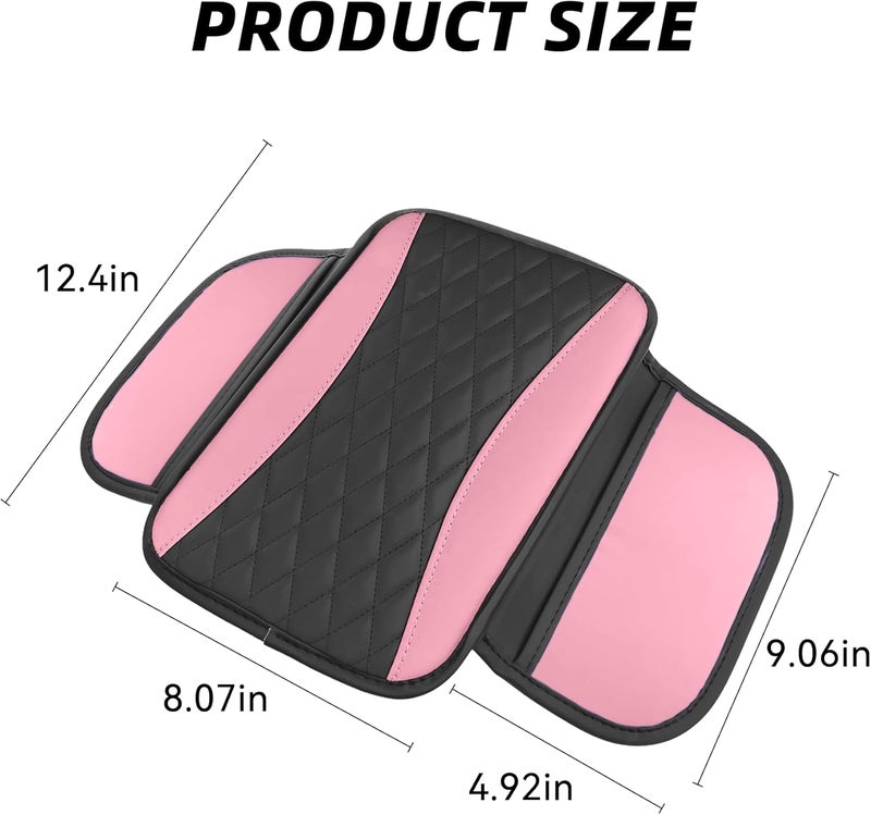 Tioollev Patchwork Leather Car Center Console Cover,Microfiber Leather Vehicle Armrest Protector Cushion with 2 Storage Bags,Universal Cars Armrest Cushion for SUV, Sedan, Truck (Pink) - Image 2